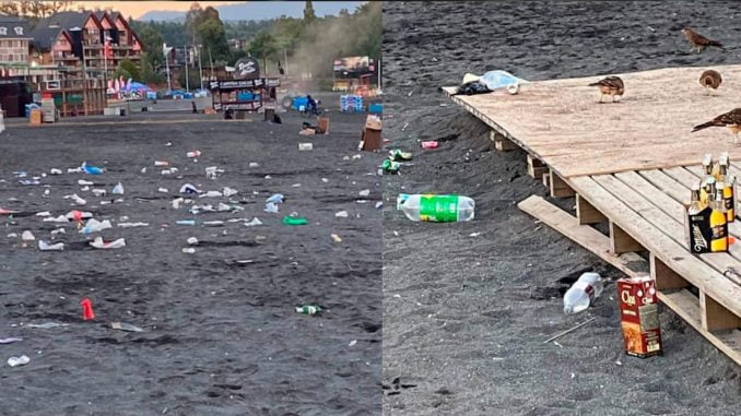 indignacion-en-pucon-por-estado-de-la-playa-despues-de-fiesta-en-playa-grande-playa-pucon